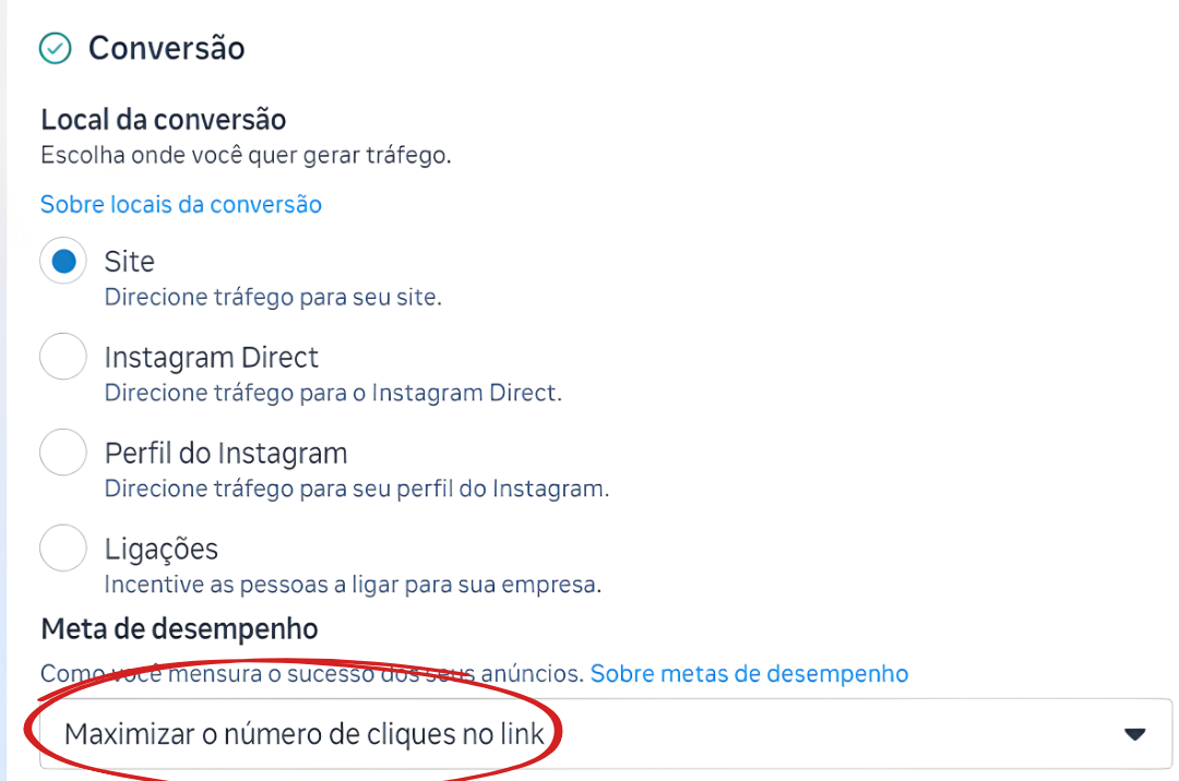 Configuração errada: Maximizar cliques no link